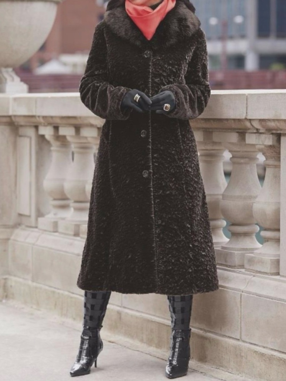 NWOT ASHRO CHOCOLATE BROWN FAUX FUR COAT LONG MOB WIFE OLD MONEY PLUS 3X